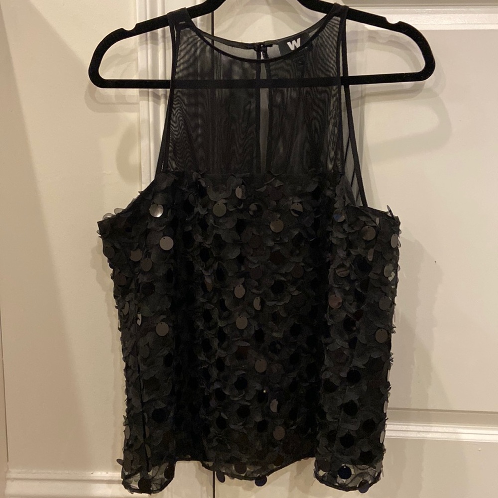 W by Worth sequin and sheer black tank top